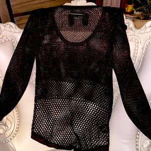 Beautiful Black with Red Sparkle, Rock & Republic knitted net top.